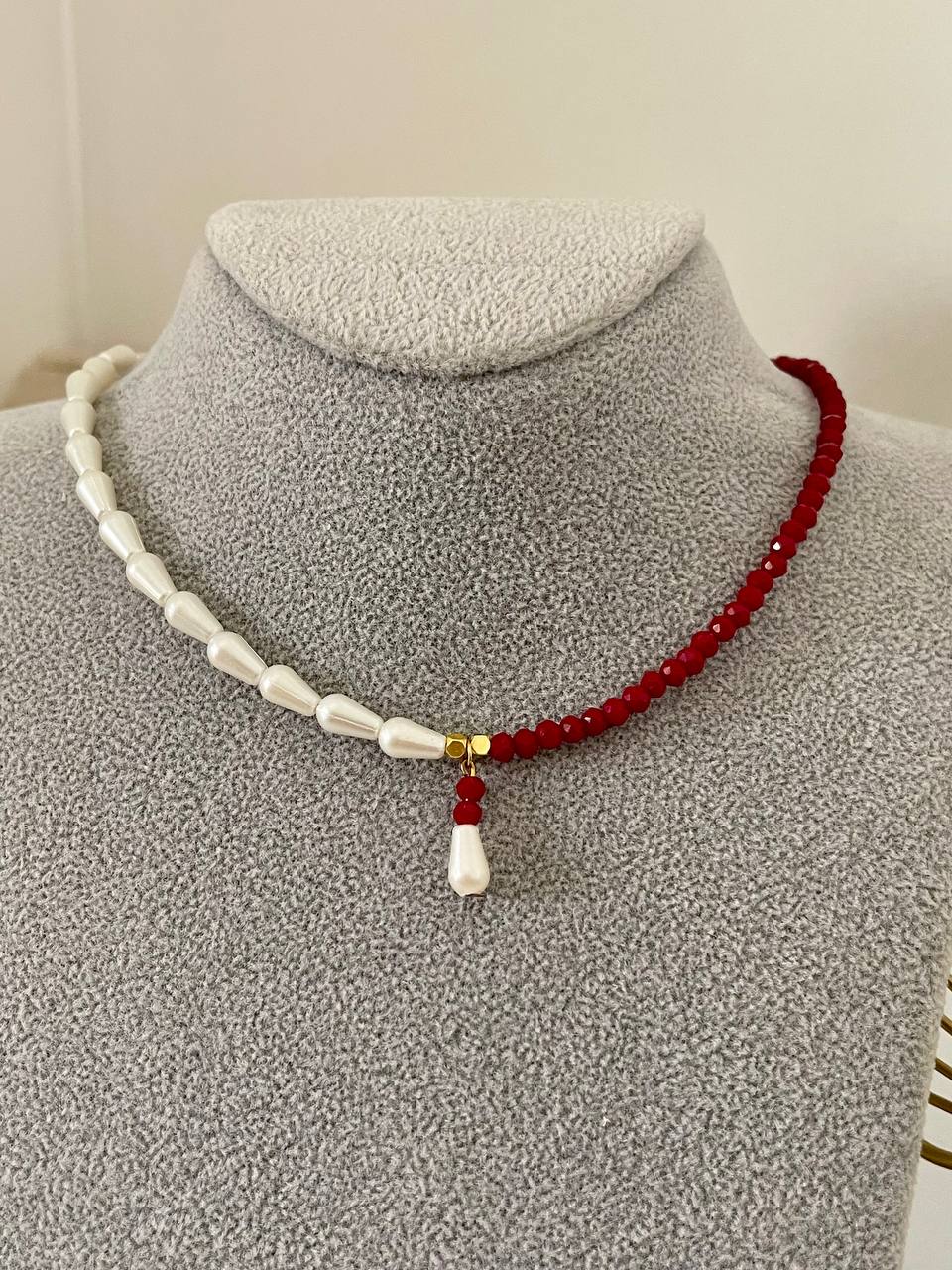 Burgundy & Pearl Bloom Necklace