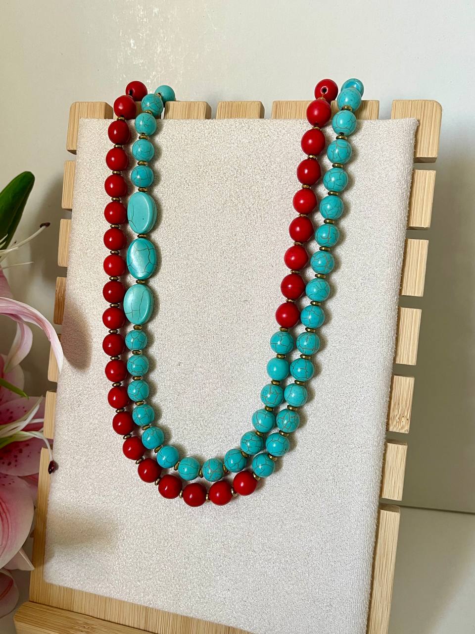 Turquoise Ruby Duo Necklace