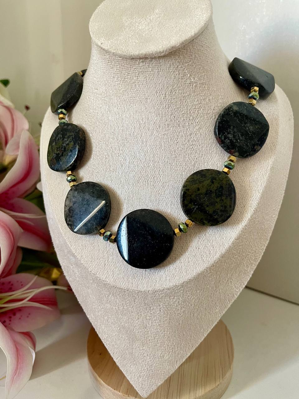 Midnight Stone Disc Necklace
