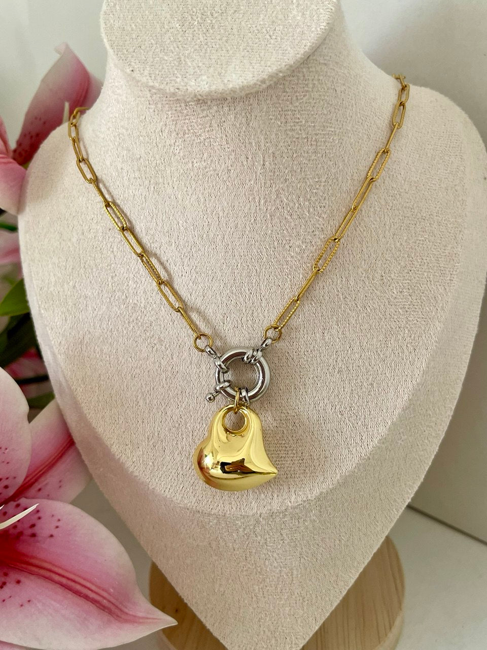 Twin Tone Heart Chain