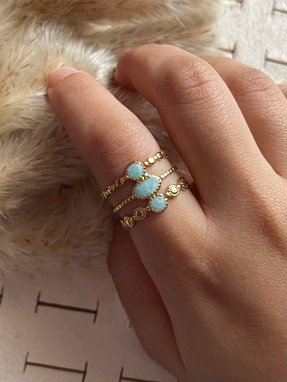 Baby Blue Three Layered Ring - Sola Accessories
