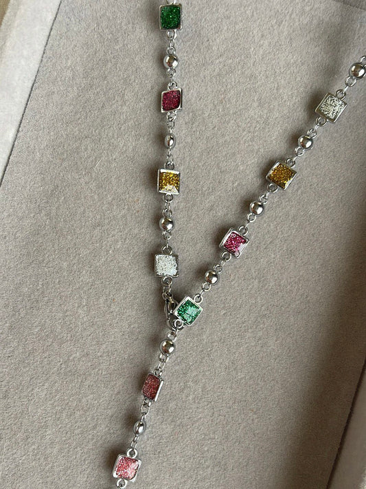 Silver Gem Square Necklace
