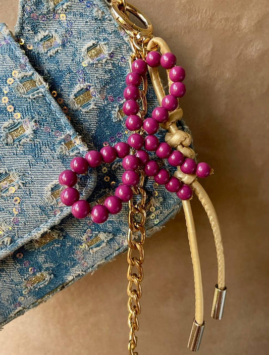 Golden purple Bow Bag Charm