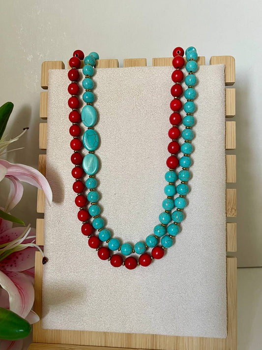 Turquoise Ruby Duo Necklace