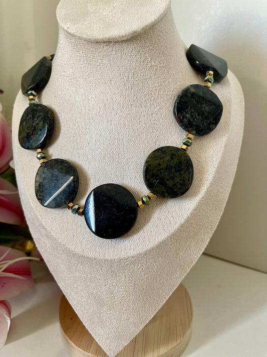Midnight Stone Disc Necklace